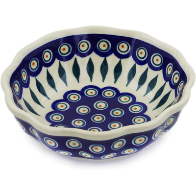 Polish Pottery Fluted Bowl 7&quot; Peacock