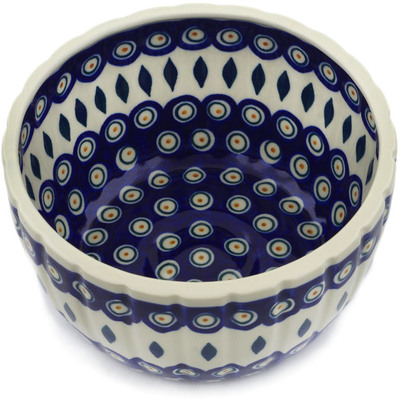 Polish Pottery Fluted Bowl 7&quot; Peacock