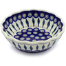 Polish Pottery Fluted Bowl 7&quot; Peacock Leaves