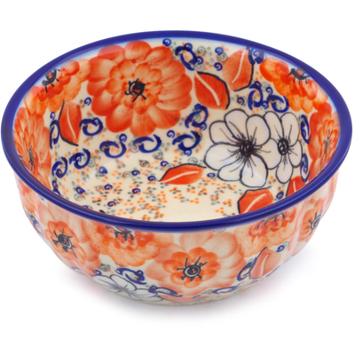 Polish Pottery Fluted Bowl 7&quot; Poppy Passion