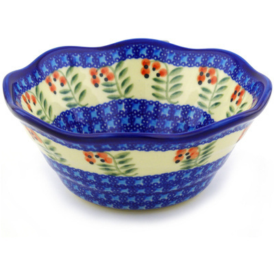 Polish Pottery Fluted Bowl 7&quot; Red Berries