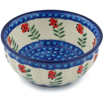 Polish Pottery Fluted Bowl 7&quot; Red Berries