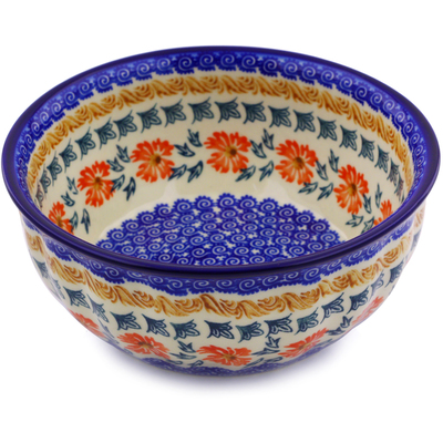 Polish Pottery Fluted Bowl 7&quot; Red Cornflower