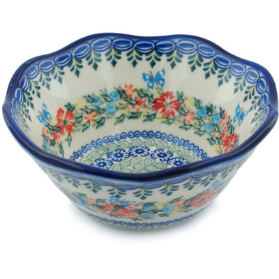 Polish Pottery Fluted Bowl 7&quot; Ring Of Flowers UNIKAT
