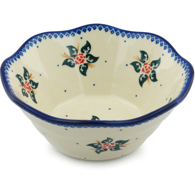 Polish Pottery Fluted Bowl 7&quot; Simple Christmas