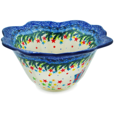 Polish Pottery Fluted Bowl 7&quot; Sparkling Holiday UNIKAT