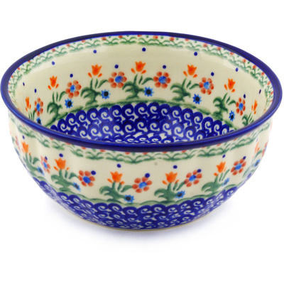 Polish Pottery Fluted Bowl 7&quot; Spring Flowers
