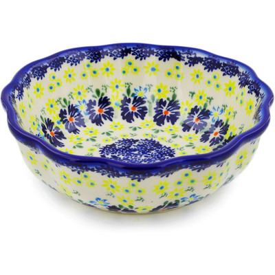 Polish Pottery Fluted Bowl 7&quot; Spring Meadow