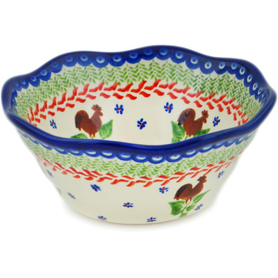 Polish Pottery Fluted Bowl 7&quot; Spring Rooster
