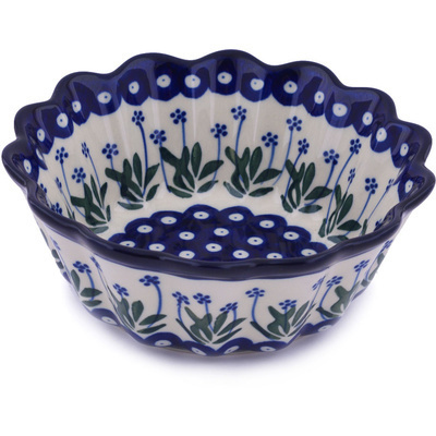Polish Pottery Fluted Bowl 7&quot; Springing Dasies