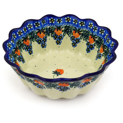 Polish Pottery Fluted Bowl 7&quot; Strawberry Fever