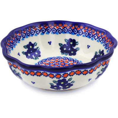 Polish Pottery Fluted Bowl 7&quot; Summer Flowers