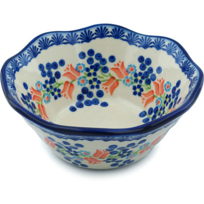 Polish Pottery Fluted Bowl 7&quot; Tulip Berries