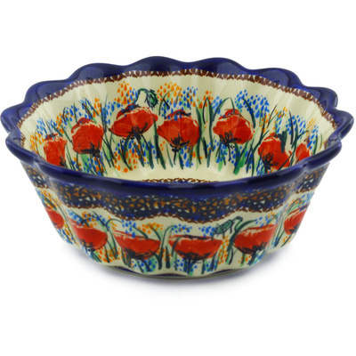 Polish Pottery Fluted Bowl 7&quot; UNIKAT