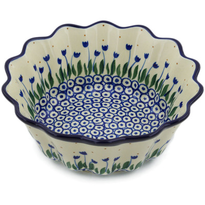 Polish Pottery Fluted Bowl 7&quot; Water Tulip