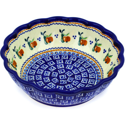 Polish Pottery Fluted Bowl 8&quot; Apple Pears