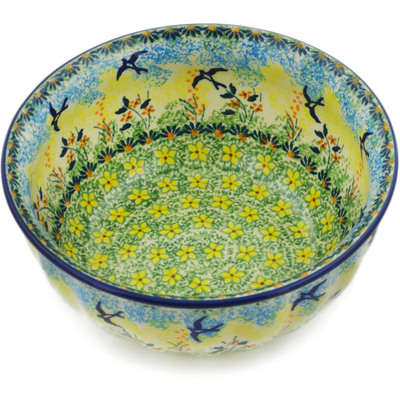 Polish Pottery Fluted Bowl 8&quot; Birds In The Sunset UNIKAT