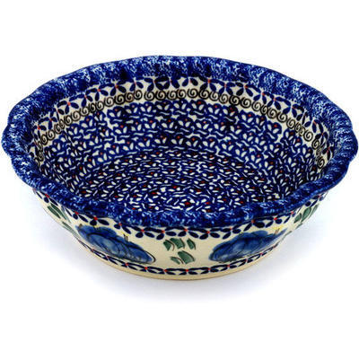 Polish Pottery Fluted Bowl 8&quot; Blue Bulbs