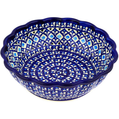 Polish Pottery Fluted Bowl 8&quot; Blue Diamond Dream
