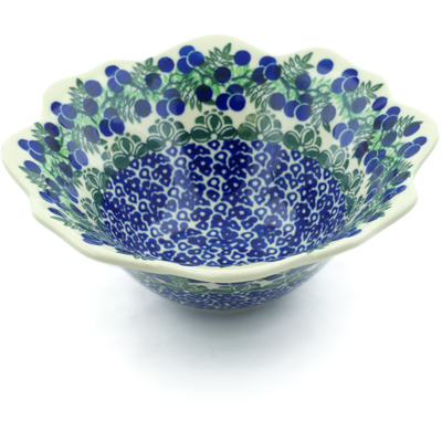 Polish Pottery Fluted Bowl 8&quot; Blueberry Fields Forever