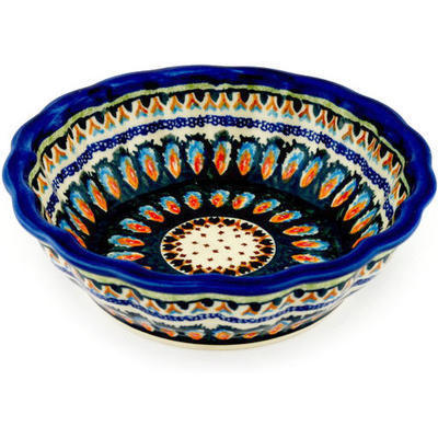 Polish Pottery Fluted Bowl 8&quot; Cathedral Window