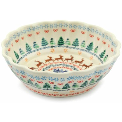 Polish Pottery Fluted Bowl 8&quot; Christmas Fesitval
