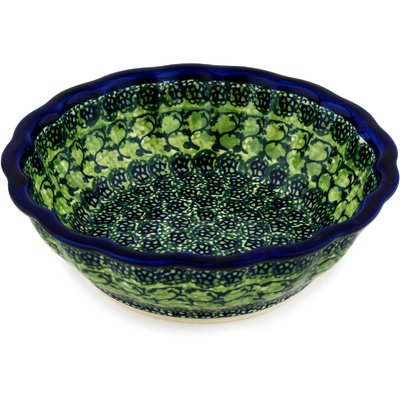 Polish Pottery Fluted Bowl 8&quot; Emerald Forest