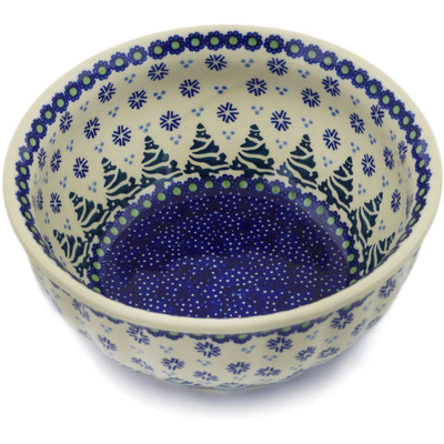 Polish Pottery Fluted Bowl 8&quot; Falling Snowflakes