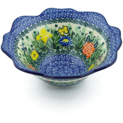 Polish Pottery Fluted Bowl 8&quot; Floral Rhapsody UNIKAT