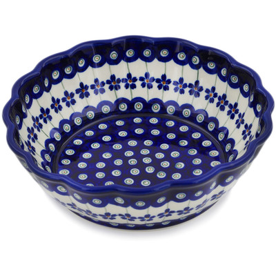 Polish Pottery Fluted Bowl 8&quot; Flowering Peacock