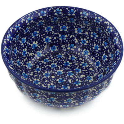 Polish Pottery Fluted Bowl 8&quot; Flowers On The Lake