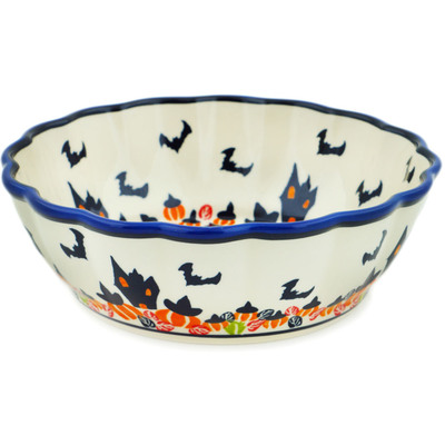 Polish Pottery Fluted Bowl 8&quot; Halloween Night