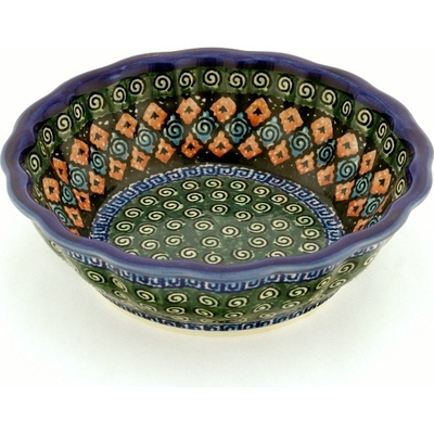 Polish Pottery Fluted Bowl 8&quot; Harlequin UNIKAT