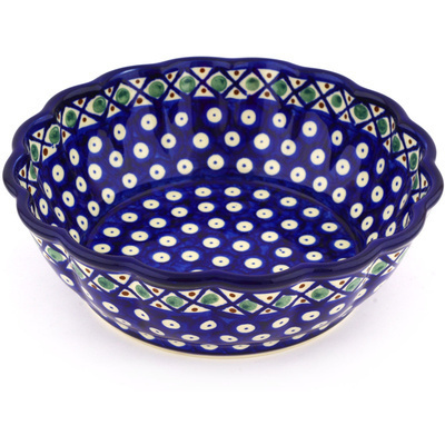 Polish Pottery Fluted Bowl 8&quot; Peacock Basket