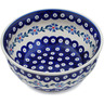 Polish Pottery Fluted Bowl 8&quot; Peacock Forget-me-not