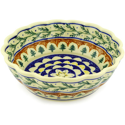 Polish Pottery Fluted Bowl 8&quot; Pine Boughs