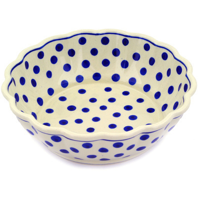 Polish Pottery Fluted Bowl 8&quot; Polka Dot