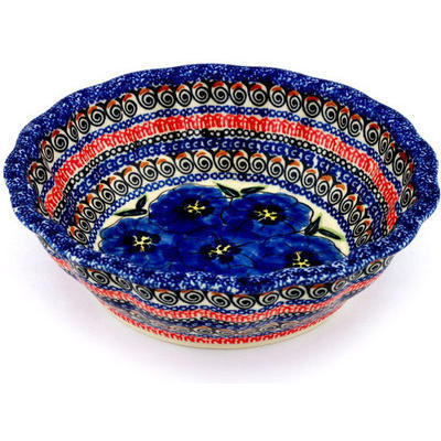 Polish Pottery Fluted Bowl 8&quot; Regal Bouquet UNIKAT