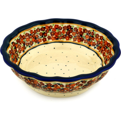 Polish Pottery Fluted Bowl 8&quot; Russett Floral