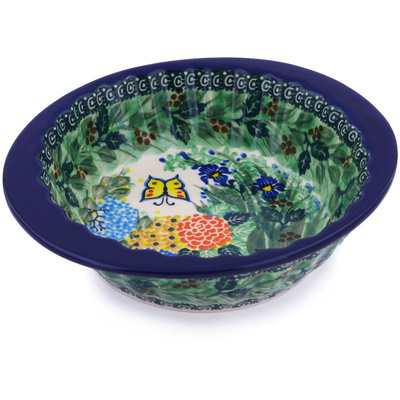 Polish Pottery Fluted Bowl 8&quot; Spring Garden UNIKAT