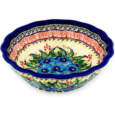 Polish Pottery Fluted Bowl 8&quot; Summer Splendor UNIKAT