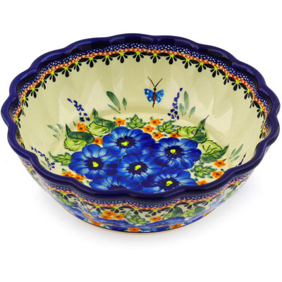 Polish Pottery Fluted Bowl 8&quot; Summer Splendor UNIKAT
