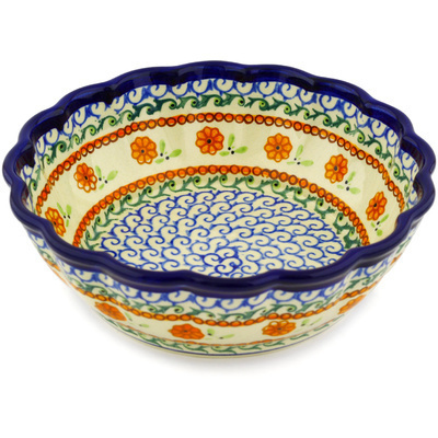 Polish Pottery Fluted Bowl 8" Sunflower Waves