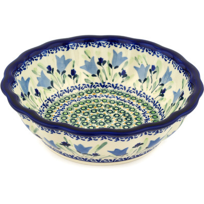 Polish Pottery Fluted Bowl 8&quot; Tulip Fields UNIKAT