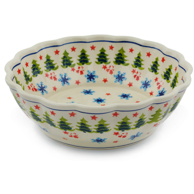 Polish Pottery Fluted Bowl 8&quot; Winter Land