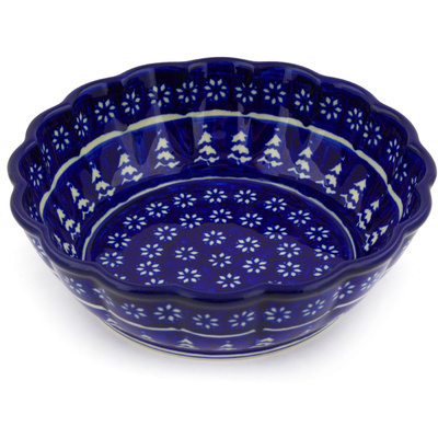 Polish Pottery Fluted Bowl 8&quot; Winter Night
