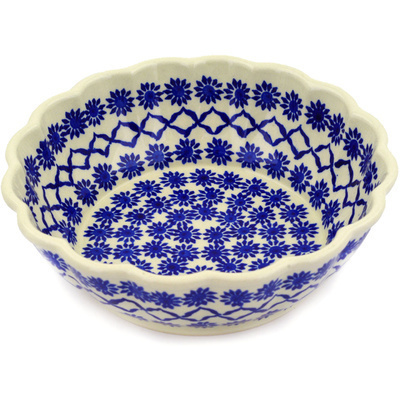 Polish Pottery Fluted Bowl 8&quot; Woven Blue Astrids