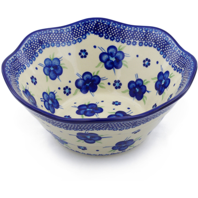Polish Pottery Fluted Bowl 9&quot; Bleu-belle Fleur