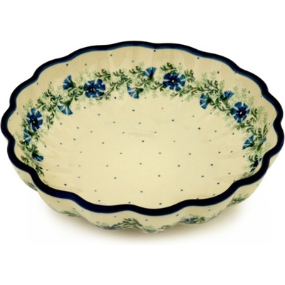 Polish Pottery Fluted Bowl 9&quot; Blue Bell Wreath