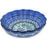Polish Pottery Fluted Bowl 9&quot; Blue Bird Flying UNIKAT
